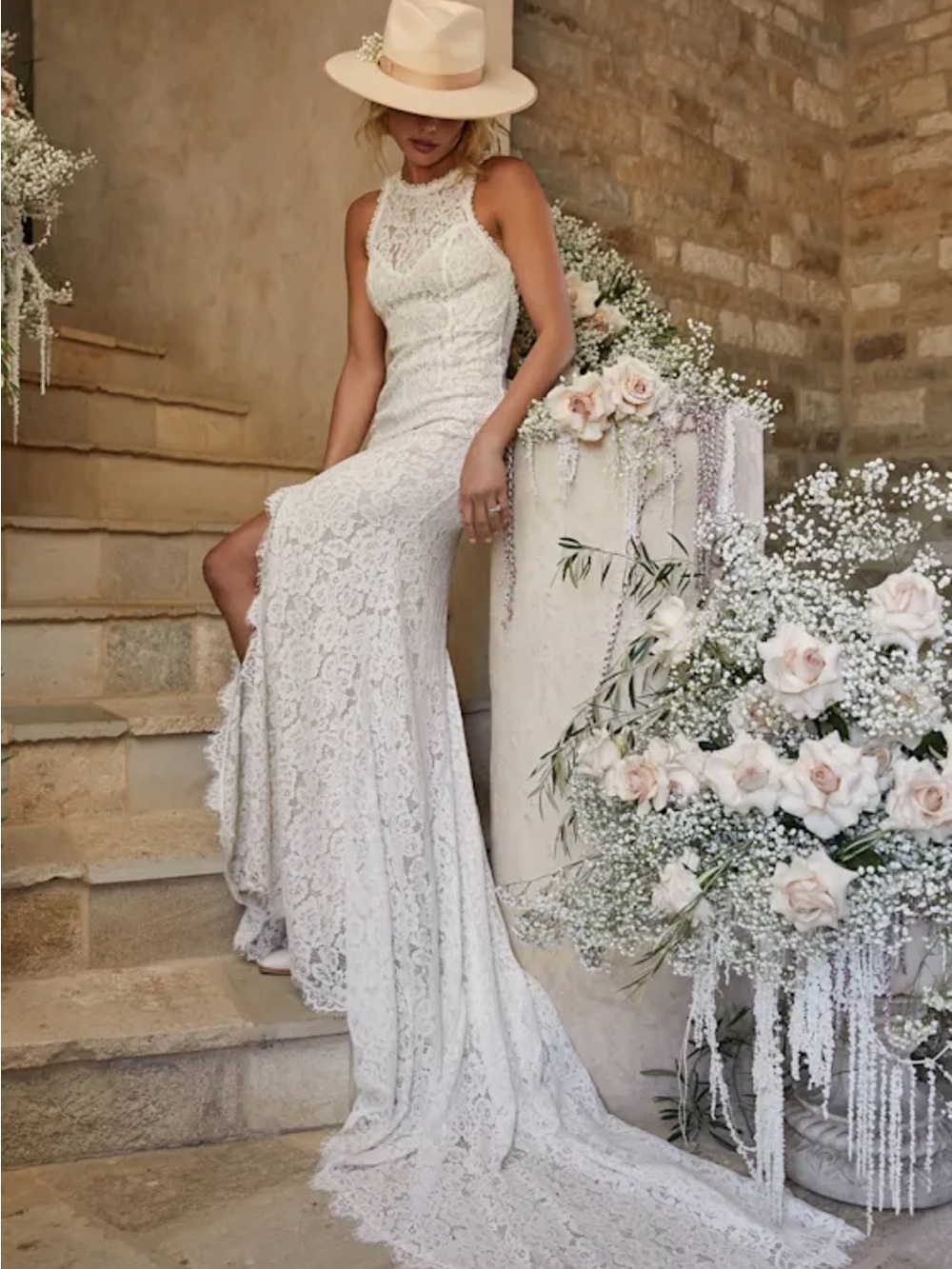 NWT Love Everlasting White Floral Lace Mermaid Maxi Wedding Dress